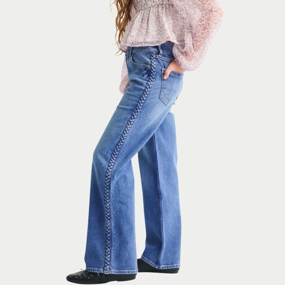 Abercrombie Kids High Rise Wide Leg Jeans Girls 11/12 Braided Stripe Blue